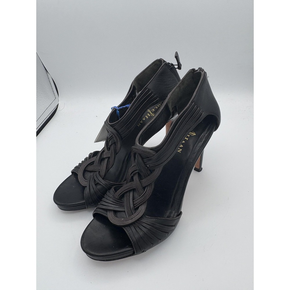 Cole Haan Shoes Womens Size 7 Black Leather Strappy Zip Stiletto Heels